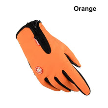 Load image into Gallery viewer, Orange waterproof winter glove with touchscreen capability, designed for keeping hands warm and dry during cold, wet conditions.
