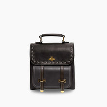 Load image into Gallery viewer, Bumblebee vegan leather backpack in black with bee emblem, featuring sleek design and multiple compartments for business professionals.