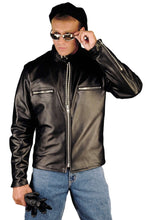Cargar imagen en el visor de la galería, REED men's naked cow leather motorcycle jacket, stylish black design, perfect for comfort and protection, made in USA.