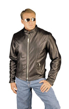 Cargar imagen en el visor de la galería, Man wearing REED Classic Motorcycle Leather Jacket, black, made from soft and durable naked cow leather, USA, big and tall size.