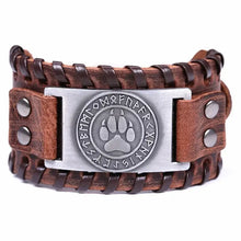 Cargar imagen en el visor de la galería, Bear Paw Handmade Braided Genuine Leather Strap with rustic charm, featuring a rugged bear paw emblem and intricate craftsmanship.