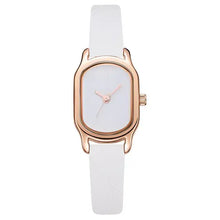 Charger l'image dans la galerie, Oval Dial Retro Watch with white strap and gold-toned casing, showcasing vintage elegance and distinctive design.