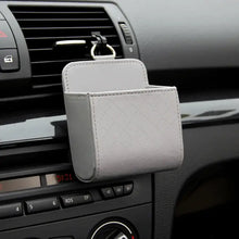 Cargar imagen en el visor de la galería, Gray leather car organizer for phone and utensils, keeps car interior tidy and essentials within reach.