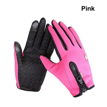 Load image into Gallery viewer, Waterproof winter gloves in pink with phone touch capability, keeping hands warm and dry while using smartphones in cold, wet conditions.