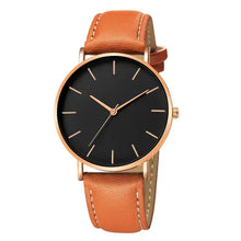Cargar imagen en el visor de la galería, Simple vegan leather men's luxury watch with black dial and minimalist design, elegant and sophisticated timepiece.