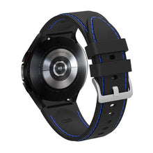 Cargar imagen en el visor de la galería, Black and blue silicone sports band for Samsung Galaxy Watch 4 Classic, 20mm, showcasing durable and stylish design for active wear.