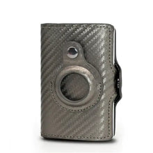 Load image into Gallery viewer, Alt Tag: Airtag Money Bag Leather Wallet with a sleek carbon fiber design for secure card and cash storage.