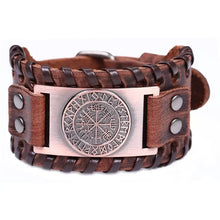Cargar imagen en el visor de la galería, Retro wide leather pirate bracelet with compass"