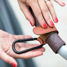 Cargar imagen en el visor de la galería, Attaching PU Leather Baby Stroller Hook to Pram Handle for Convenient Organization