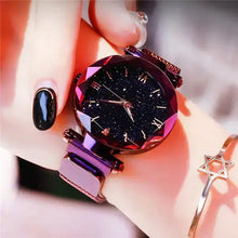 Load image into Gallery viewer, Elegant Starry Sky Women's Watch with Purple Bezel and Sparkling Celestial Dial