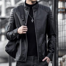 Charger l'image dans la galerie, Men's motorcycle vegan leather jacket with stylish design, offering protection and fashion for bikers. Perfect for all weather riding.