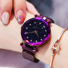 Load image into Gallery viewer, Women's Luxury Diamond Watch with purple metallic finish and star bracelet, showcasing elegant design and sophistication.