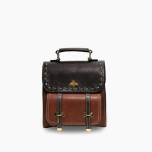 Load image into Gallery viewer, Bumblebee vegan leather backpack with brown and black design, front view