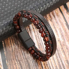 Load image into Gallery viewer, Classic men's leather bracelet with beaded design, showcasing timeless elegance and sophistication, perfect for elevating any style.