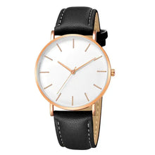 Cargar imagen en el visor de la galería, Simple leather men's luxury watch with black vegan leather strap, minimalist dial design, imported.