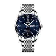 Load image into Gallery viewer, Men's stainless steel watch with blue dial and date display, elegant and versatile for modern gentlemen.