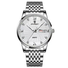 Load image into Gallery viewer, Men's stainless steel watch with sleek design, quartz movement, and day-date display for modern elegance and functionality.