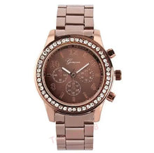 Load image into Gallery viewer, Luxury Women's Geneva Watch with crystal-encrusted bezel, elegant rose gold finish, and precise chronograph design.