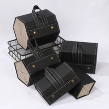 Cargar imagen en el visor de la galería, Black Portable Eyeglasses Storage Case in vegan PU leather, featuring multiple slots and durable design for eyewear protection.