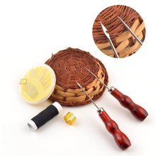 Charger l'image dans la galerie, eZthings Tailors Awl Repair Tool Kit with basket, including awl, needle set, thread spool, thimble for arts and crafts sewing projects.