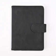 Cargar imagen en el visor de la galería, PU Leather Passport and Card Holder in black, vegan leather, stylish travel accessory for organized travel essentials.