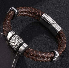 Cargar imagen en el visor de la galería, Classic hand woven multi-layered vegan leather bracelet with alloy accents, perfect for elevating men's style and elegance.