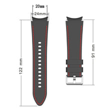 Cargar imagen en el visor de la galería, 20mm Double Line Silicone Sports Bracelet for Samsung Galaxy Watch 4 Classic, dimensions and design details shown.