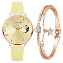 Charger l'image dans la galerie, Moon Bracelet & Watch Set with celestial moon dial and rose gold accents, perfect for adding elegance and charm to any outfit.