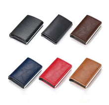 Cargar imagen en el visor de la galería, Assorted colors of Hold anti-theft leather wallets with RFID/NFC protection, showcasing vegan leather and handmade craftsmanship.