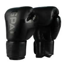 Load image into Gallery viewer, Black premium boxing gloves offering durability and comfort for sparring and training, designed for performance and hand protection.