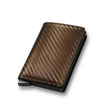 Cargar imagen en el visor de la galería, RFID Black Magic Trifold Slim Mini Wallet in vegan leather with elegant design, perfect for secure and stylish organization.