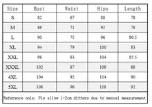 Load image into Gallery viewer, Size chart for women's sexy wetlook Pu faux leather lingerie dress, showing bust, waist, hips, and length measurements from S to 5XL.