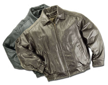 Load image into Gallery viewer, Reed Men's All American Bomber Leather Jacket, union-made in USA, classic bomber style, premium quality leather, front view.