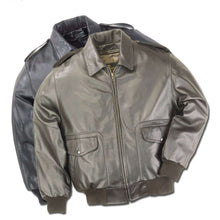 Cargar imagen en el visor de la galería, REED Men's Bomber Leather Jacket, classic USA union-made design, genuine leather in brown and black, crafted for durability and style.