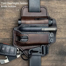 Cargar imagen en el visor de la galería, Tactical vegan leather multi-tool belt bag with flashlight and knife holder, ideal for efficient tool organization.