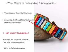 Cargar imagen en el visor de la galería, Leather wrap bracelet with multicolor natural stone tube beads showcasing vibrant jasper and high-end design for chakra balance.