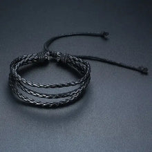 Cargar imagen en el visor de la galería, Vnox braided wrap vegan leather bracelet with lace-up clasp, ethnic design, and zinc alloy accents on black background