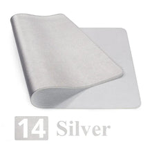 Cargar imagen en el visor de la galería, Silver leather suede desk mat, 14-inch, enhancing workspace elegance with durability and style.