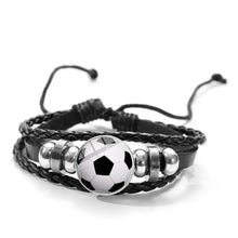 Cargar imagen en el visor de la galería, Unisex polyurethane leather bracelet with soccer charm, featuring durable braided design for style-savvy individuals.