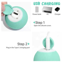 Load image into Gallery viewer, Smart Rolling Ball USB Charging Instructions - Open silicone cover, plug in Type-C charging port, compatible with power bank, PC, charger.