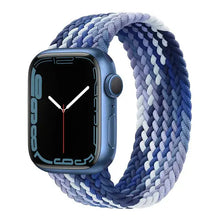 Load image into Gallery viewer, Blue nylon elastic strap for Apple Watch, compatible with iWatch Series 7 SE 6 5 4, braided design, suitable for multiple sizes.