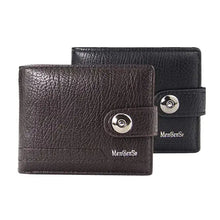 Cargar imagen en el visor de la galería, Men's retro woven pattern leather wallets in black and brown, featuring stylish buckle closure for added security and elegance.