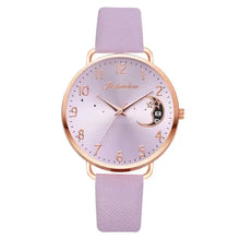 Charger l'image dans la galerie, Rose gold watch with lavender strap and moon dial numbers for the Moon Bracelet & Watch Set, highlighting celestial charm.
