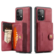Cargar imagen en el visor de la galería, Vegan leather wallet card slot magnetic case for Samsung Galaxy S21 Ultra, shown in retro red finish with card storage.