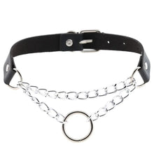 Cargar imagen en el visor de la galería, Black leather round pendant necklace with chain details, adding timeless elegance to any outfit.
