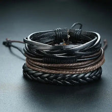 Cargar imagen en el visor de la galería, Vnox vegan leather braided wrap bracelets set with zinc alloy accents and lace-up clasp, ethnic chunky design for men
