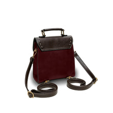 Load image into Gallery viewer, Vegan leather backpack in burgundy with brown accents, featuring a sleek, modern design and multiple compartments for organized efficiency.