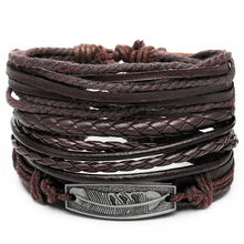 Charger l'image dans la galerie, Multilayer leather bracelet with braided design and metal clasp, perfect for adding rugged elegance to any outfit.