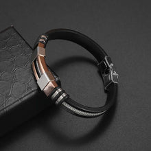 Cargar imagen en el visor de la galería, Classic Hand Woven Multi-Layered Vegan Leather Bracelet in Sleek Black, Men's Fashion Accessory on Textured Background