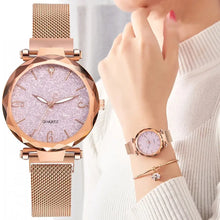 Cargar imagen en el visor de la galería, Rose Gold Women's Watch with a sleek design featured on a wrist, showcasing elegance suitable for both casual and formal occasions.